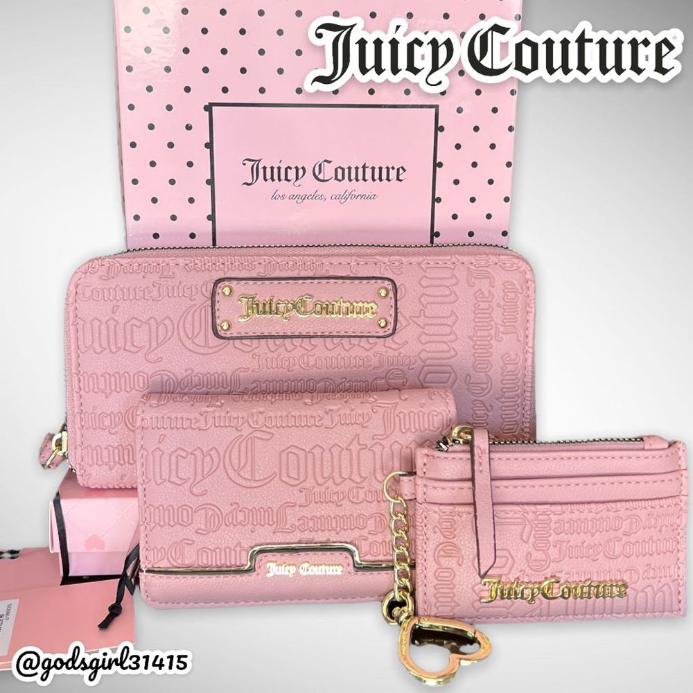 NWOT Juicy Couture 3-piece Signature Logo Taffy Set Wallet Card Keychain